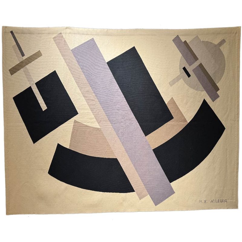 Nadia Léger "Envol de formes géométriques" tapestry, a wool textile handwoven in Aubusson by Atelier Gisèle Glaudin-Brivet.