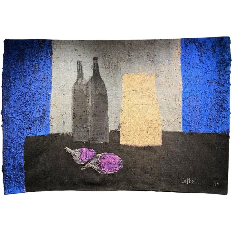 Bernard Cathelin "Nature morte bleu et noir aux aubergines" Tapestry